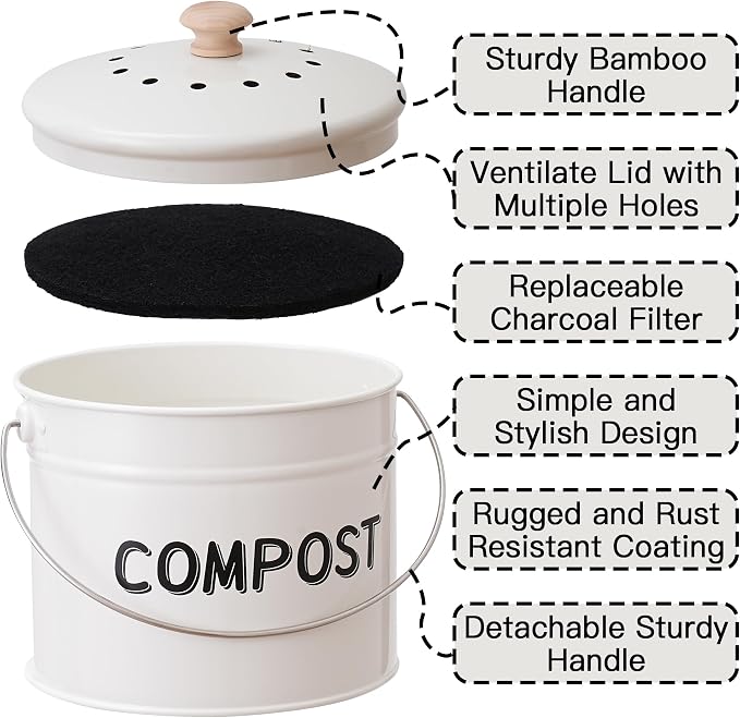 Compost Bin for Kitchen Counter, 1 Gallon Compost Bucket - Image 4