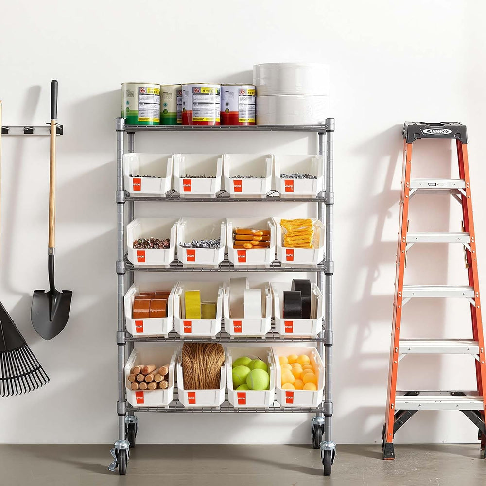 VEVOR 5-Tier Rolling Bin Storage Rack, 16 Organizer Bins, Bin Rack Storage St...