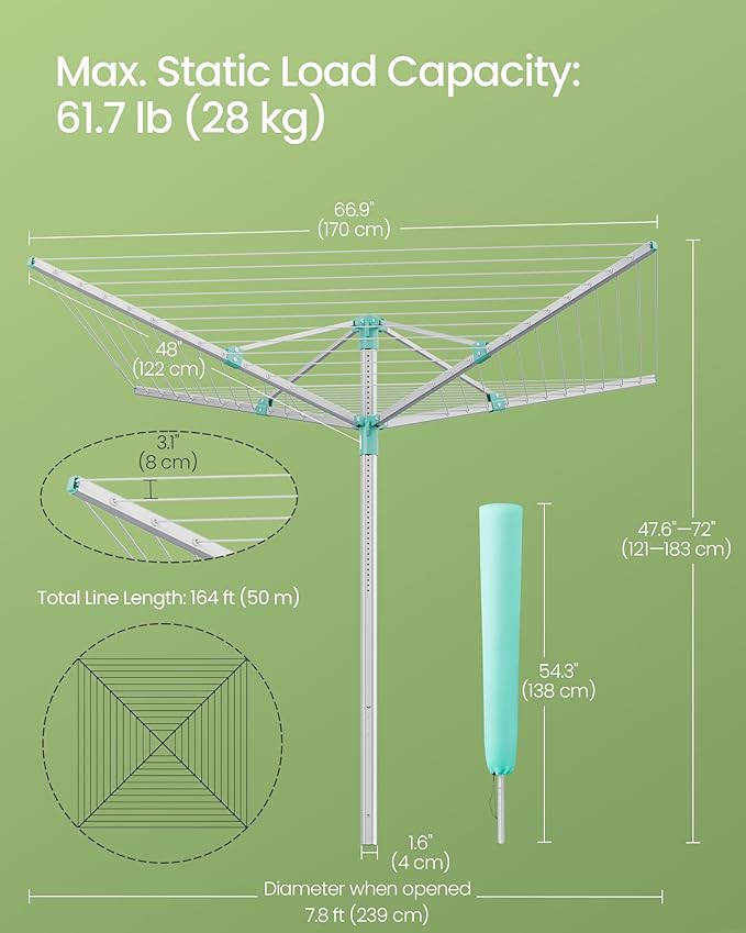 SONGMICS Umbrella Drying Rack, Retractable Outdoor Drying Rack, Height - Image 7