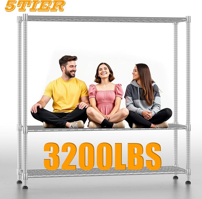 Himimi Storage Shelves with Wheels, 5-Tier Heavy Duty Steel Wire Rack Storage