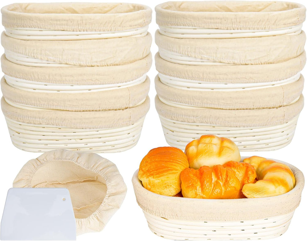 10'' Oval Banneton Bread Proofing Basket w/Cloth Liners & Scraper...