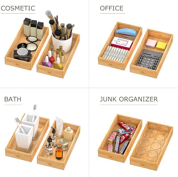 Bamboo Kitchen Drawer Organizer, Stackable Silverware Tray Utensil Organizer - Image 6