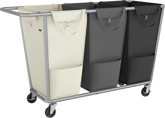 SONGMICS Laundry Basket with Wheels, 76.6 Gallons, 3-Section Rolling Laundry by SONGMICSbySONGMICSHOME