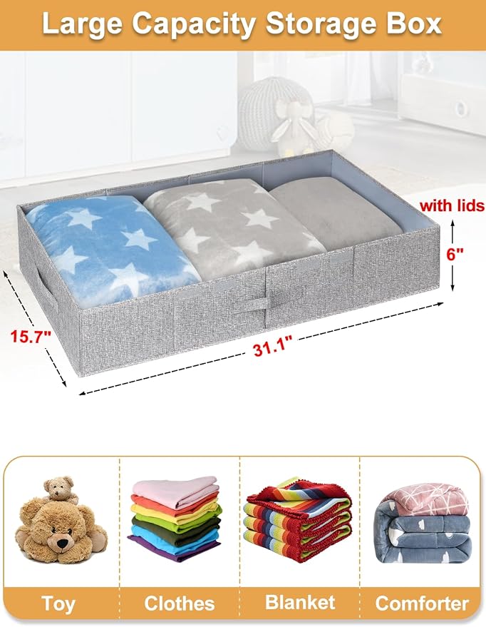 punemi Under Bed Storage With Lids, 2 Pack Large Underbed Storage Containers - Image 4
