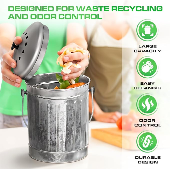 Plexon Countertop Compost Bin Kitchen Indoor, - Image 3