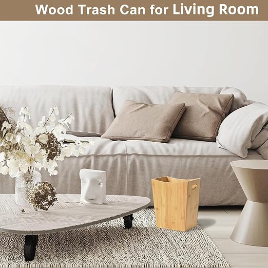 SEHERTIWY Wood Trash Can Wastebasket, 2 Gallon Small Waste Basket - Image 4