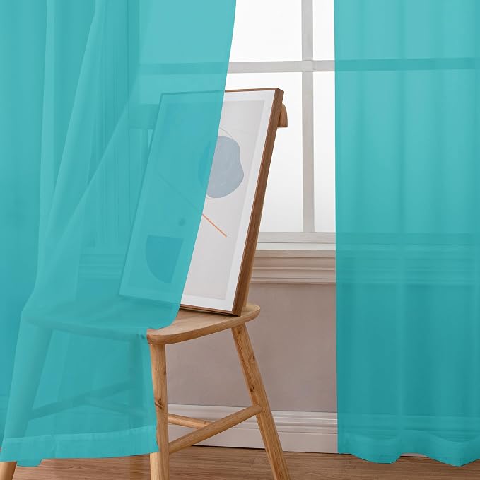 Chyhomenyc Turquoise Sheer Curtains 72 Inch Length 2 Panels, Light Filtering - Image 5