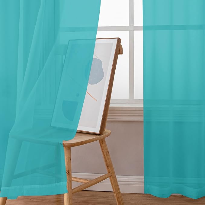 Chyhomenyc Turquoise Sheer Curtains 84 Inch Length 2 Panels, Light Filtering - Image 9