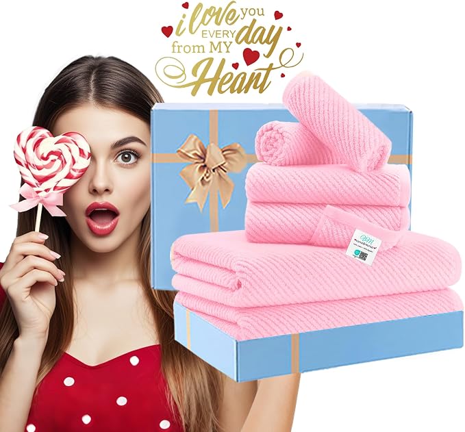 Pink Towels - 100% Cotton, Quick Dry, Lightweight, Towel Set of 6, 2 Large Bath - Image 6
