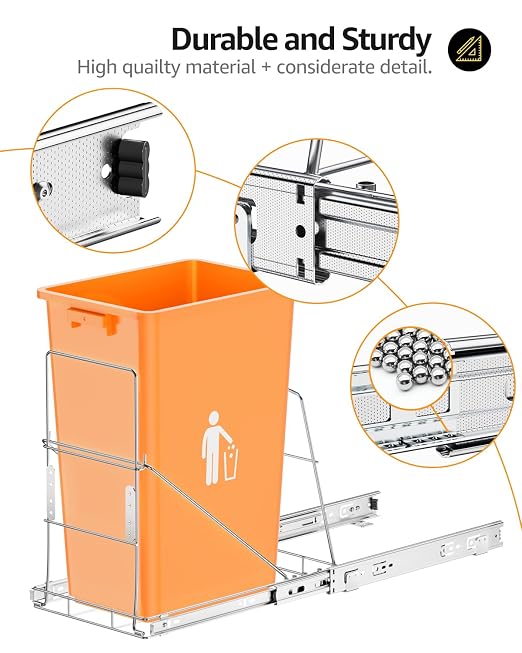 Pull Out Trash Can Under Cabinet, 7-13Gal Cabinet Trash Can Pull Out Kit - Image 5
