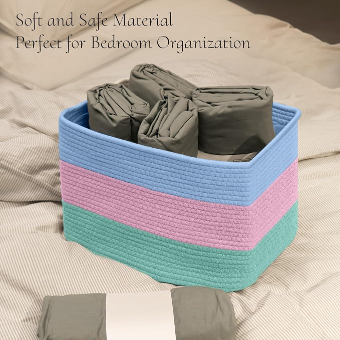 Hopegiver Woven Storage Baskets 15x11x10 Inch, 1 Pack Collapsible Cube Storage - Image 5
