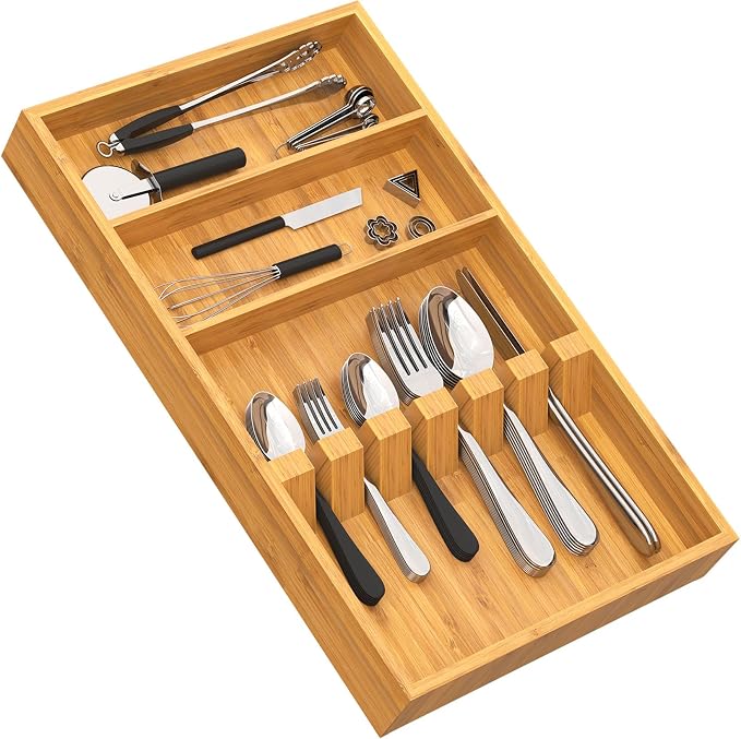 Yofidra Pure Bamboo Silverware Drawer Organizer: 16.53" Lx10 Wx1.93 H Large by Yofidra