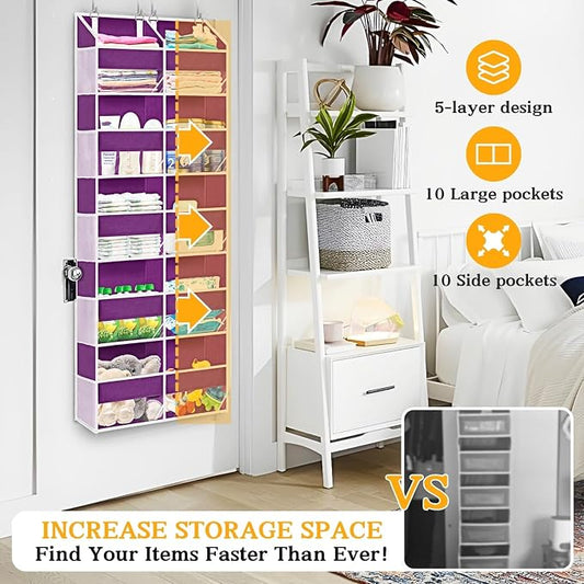 Over The Door Organizer 5 Tiers, Extra Large Behind Door Storage of 10 - Image 2