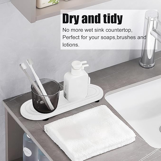 2PCS Water Absorbing Stone Tray, Fast Drying Diatomite Stone Sink Tray - Image 6
