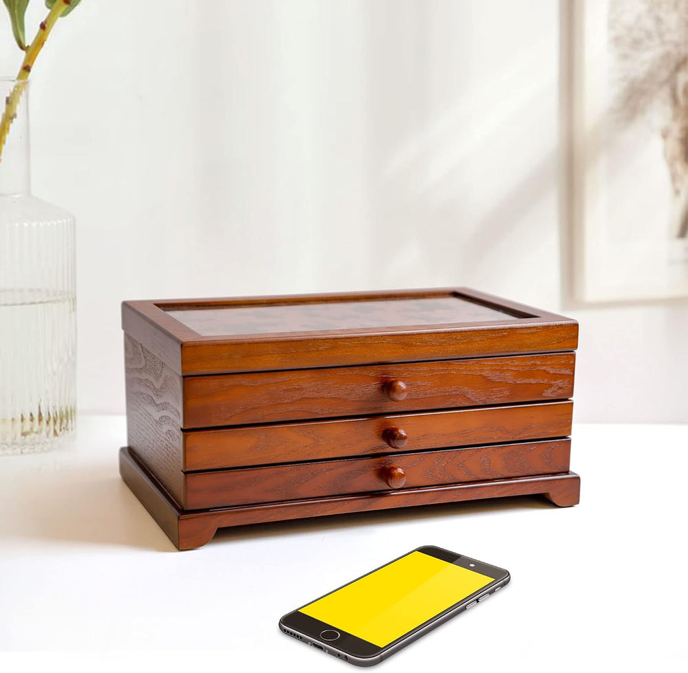 Kendal Wooden Jewelry Box, 3 Layer Jewelry Box for Women, Jewelry Holder Orga...