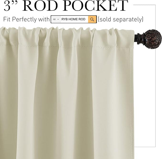 RYB HOME Blackout Curtains for Living Room Thermal Insulated Privacy Solar - Image 2