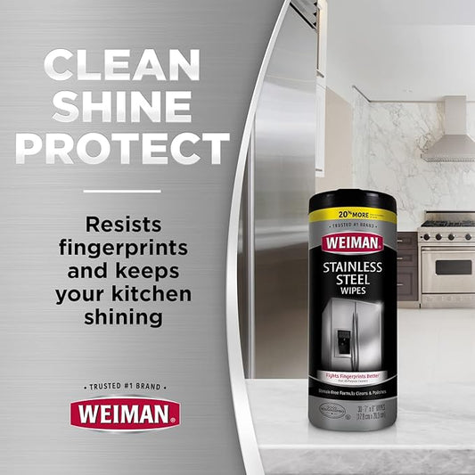 Weiman Stainless Steel Wipes Removes Fingerprints Residue Water Marks and - Image 2