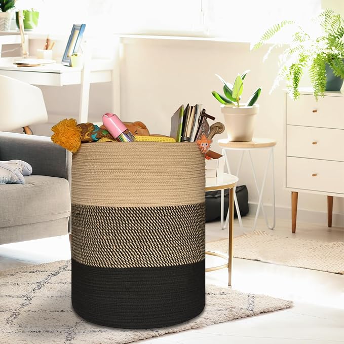 COMSE Extra Large Blanket Basket, Tall Woven Storage Basket, Nursery Hamper - Image 5