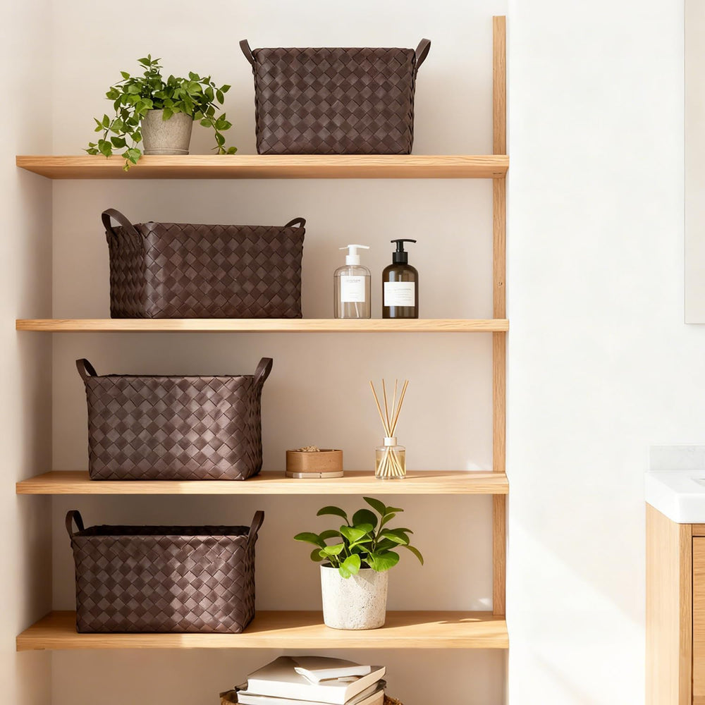 4-Pack Laundry Baskets,Wicker Storage Baskets for Shelves,Coffee