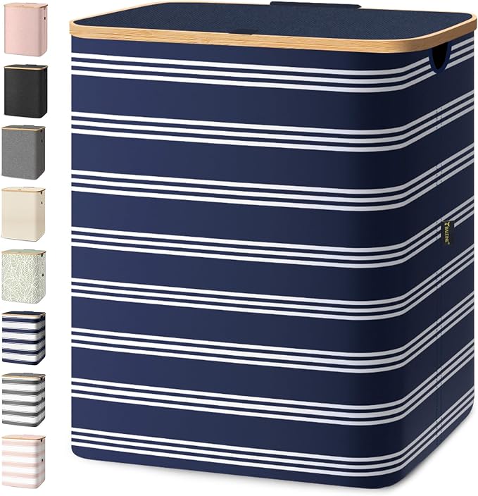 BALEINE Laundry Hamper with Lid, Tall Laundry Baskets with Bamboo Pull Handles by BALEINE