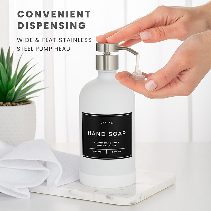 16oz Glass Soap Dispenser with Stainless Steel Pump, 21 Waterproof Labels - Image 4