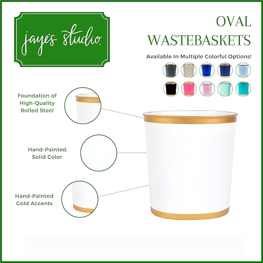 Jaye's Studio Mattie Decorative White and Gold Bathroom Trash Can, Metal Waste - Image 5
