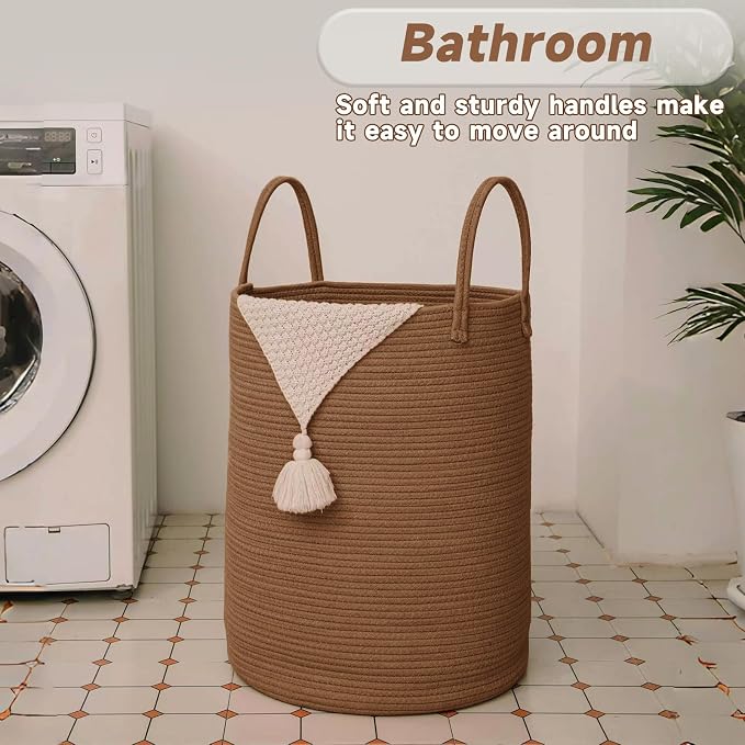 Large Woven Laundry Basket Hamper, 100L Cotton Rope Storage Bin - Image 5