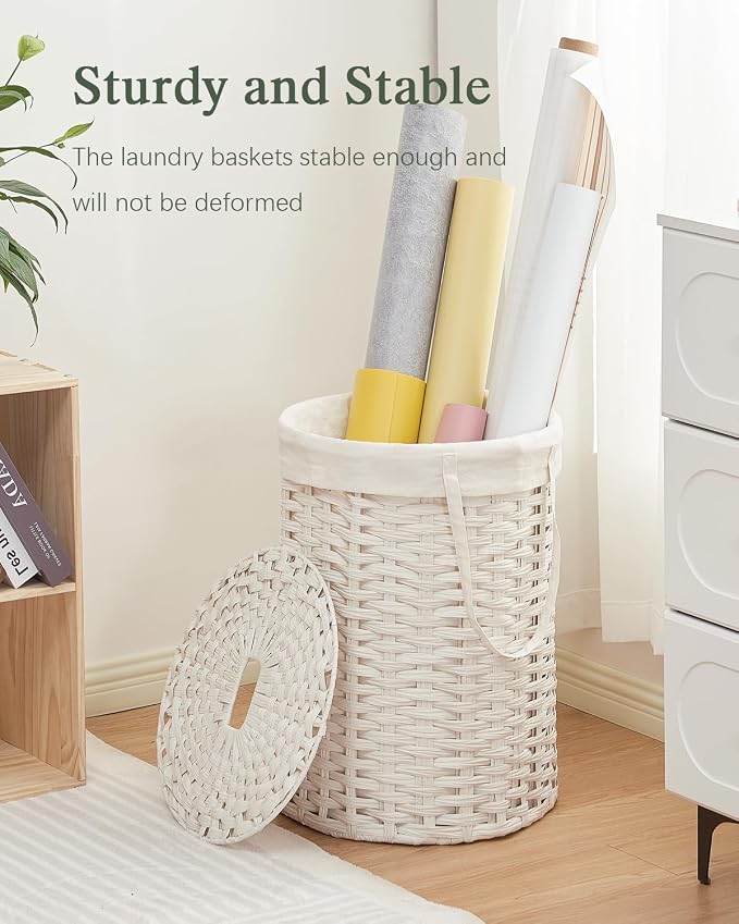 Laundry Hamper with Lid Laundry Basket with Lid 19.0 Gal Round Wicker Laundry - Image 6
