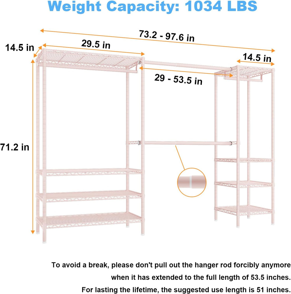 Ulif E11 Heavy-Duty Closet Garment Rack, Metal Clothes Rack, Load 1034lbs