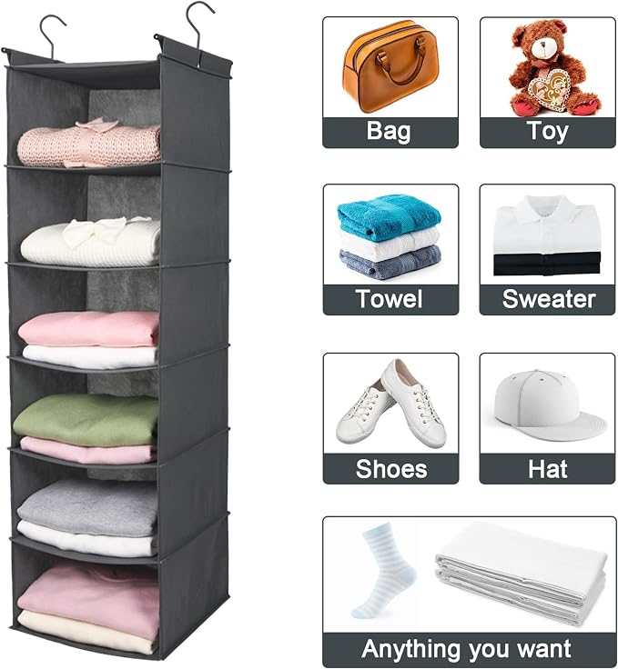 MAX Houser 6 Tier Shelf Hanging Closet Organizer, Closet Hanging Shelf - Image 7