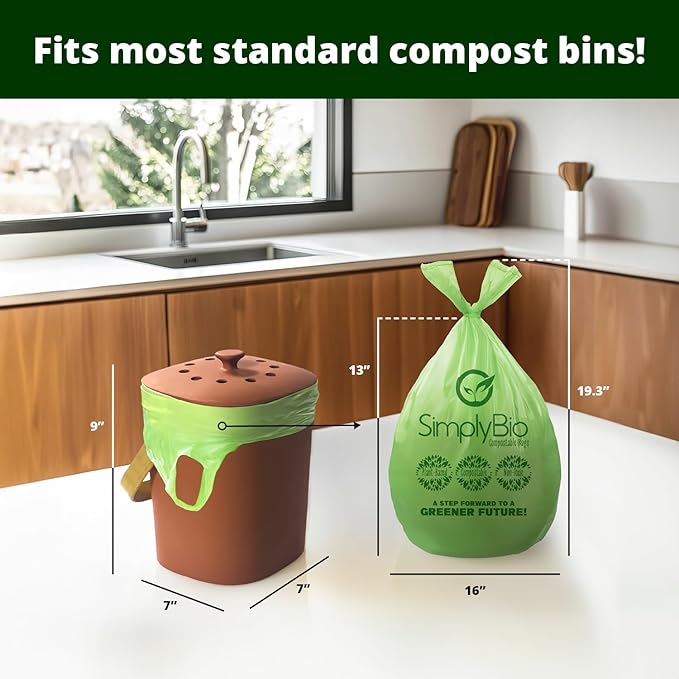 Simply Bio 1.6 Gallon Compostable Trash Bags Liners Handle, Heavy Duty Extra - Image 2