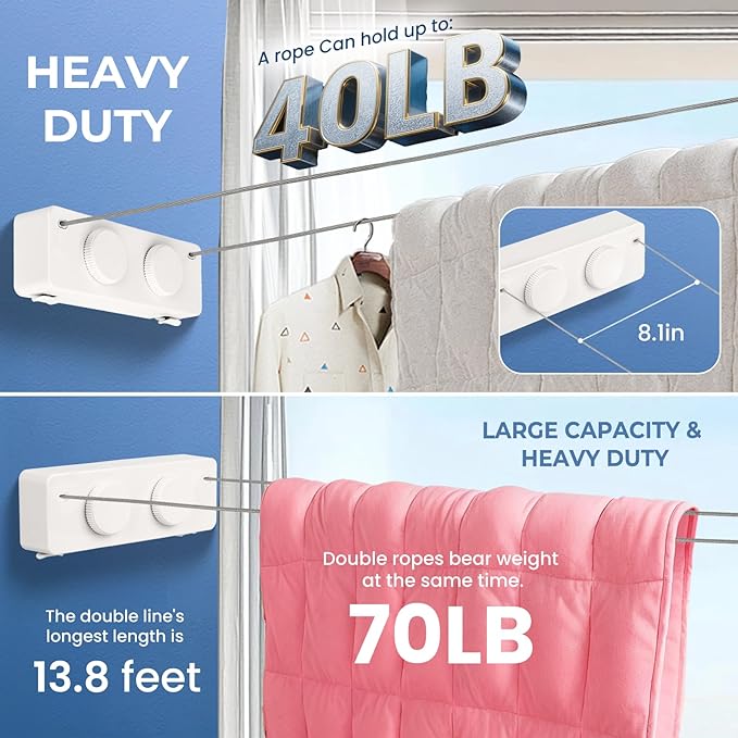 Retractable Clothesline Indoor Outside Heavy-Duty, Upgrade 304 Double Stainless - Image 5