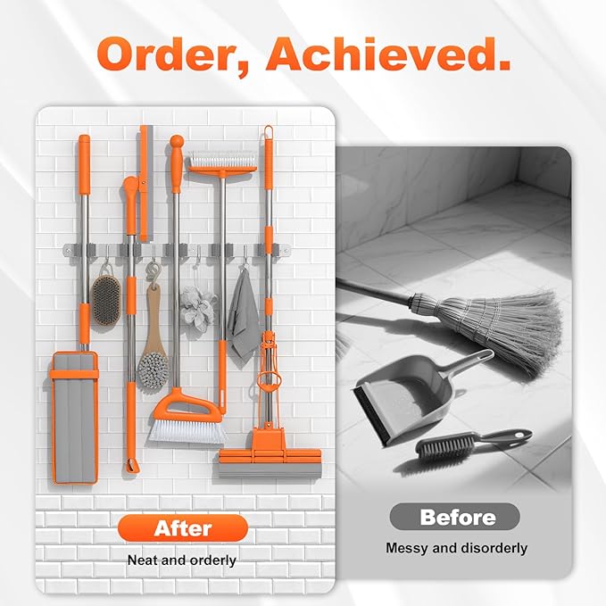 Broom Holder Wall Mount, Mop and Broom Organizer Broom Hanger Storage Tool - Image 6