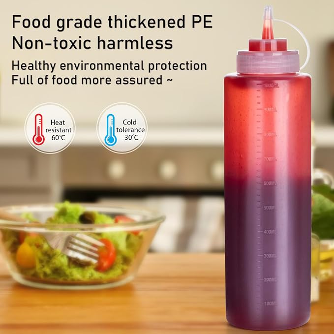 Squeeze Bottles for Sauces 2 Pack, 32 Ounce 1000ml Plastic Dressing Squirt - Image 8