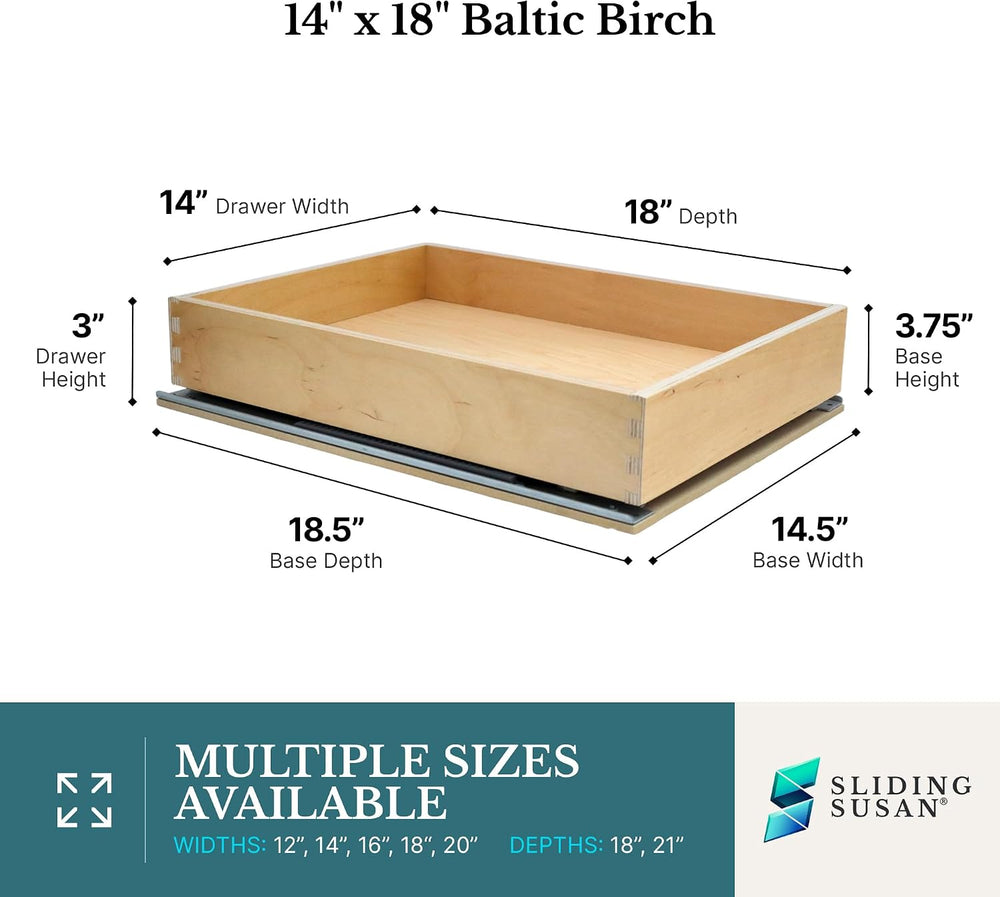SlidingSusan Pull Out Drawer for Cabinets 14" W x 18" D 9 Ply Balti...