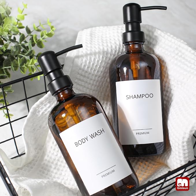 GMISUN Amber Glass Soap Dispenser, 2 Pack Bathroom Hand Soap Dispensers - Image 9
