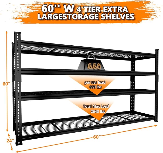 Storage Shelves Heavy Duty 4 PCS, 4-tier Adjustable Metal Industrial Utility - Image 3