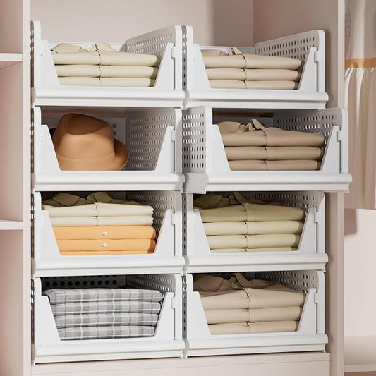 Proarea Stackable Plastic Storage Basket Closet Organizer Bin Foldable Clothes by Proarea