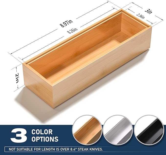 Silverware Tray for Drawer, Stackable Kitchen Bamboo Drawer Organizer 9" x 3" x - Image 4