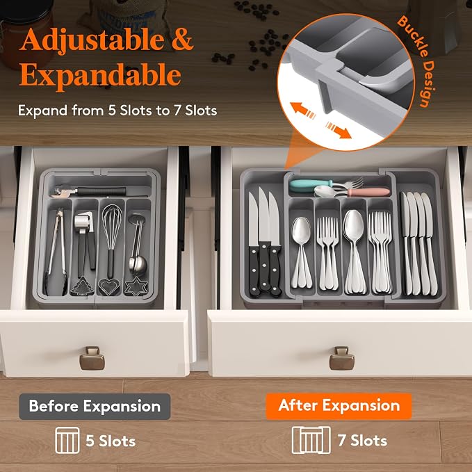 Lifewit Silverware Drawer Organizer, Expandable BPA Free Utensil Tray - Image 2