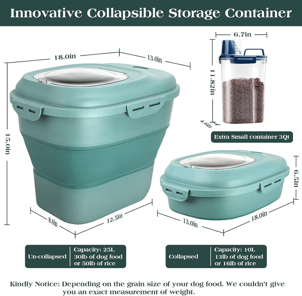 TIOVERY Dog Food Storage Container, Airtight Collapsible 13lb to 30lb Pet Foo...