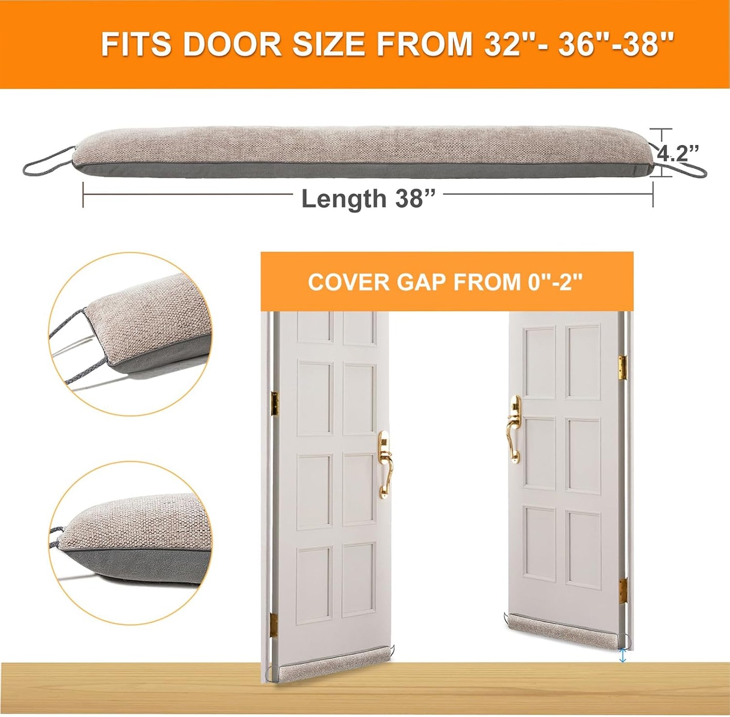 Weighted Door Draft Stopper, Beige, 38inch | Under Door Noise Blocker, Front Door Insulation, Weatherproof Strip, Energy Efficient