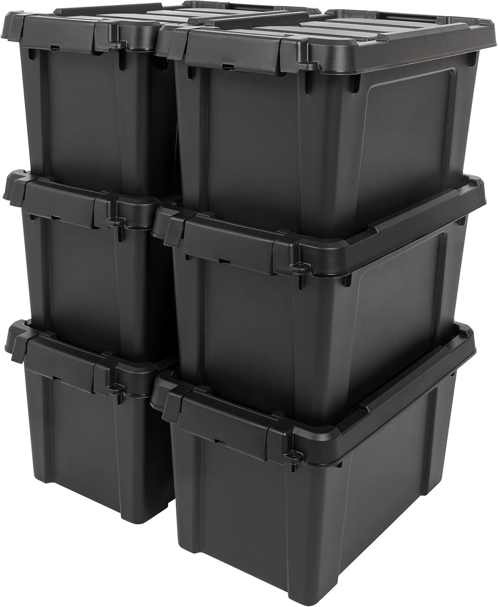 IRIS USA 6-Pack 5 Gal Heavy Duty Lockable Storage Totes with lids, Black