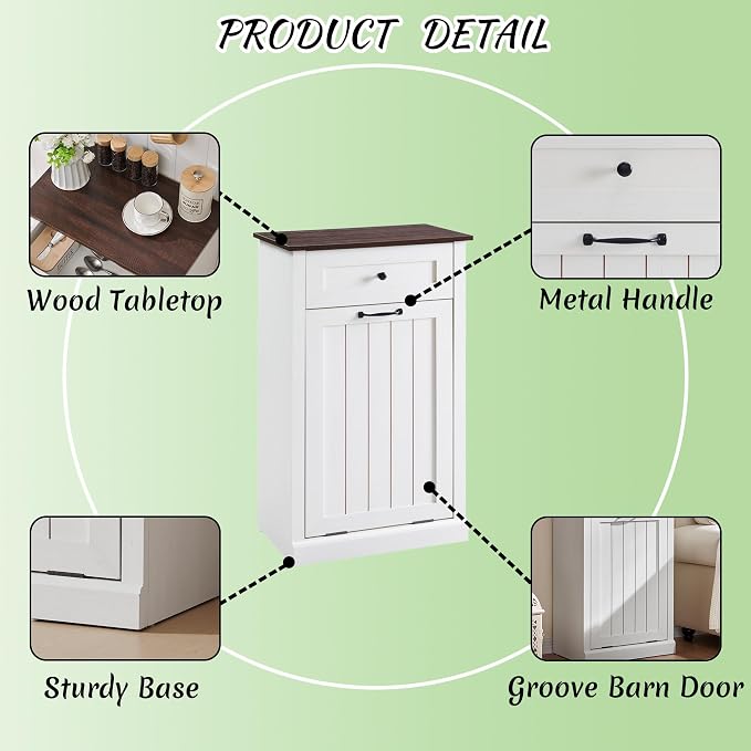 Tilt Out Laundry Hamper Cabinet, 10 Gallon Farmhouse Trash Can Cabinet