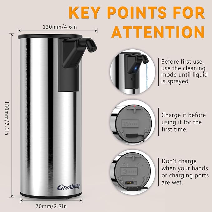 Automatic Soap Dispenser, Stainless Steel Material, Rechargeable Touchless Hand - Image 3