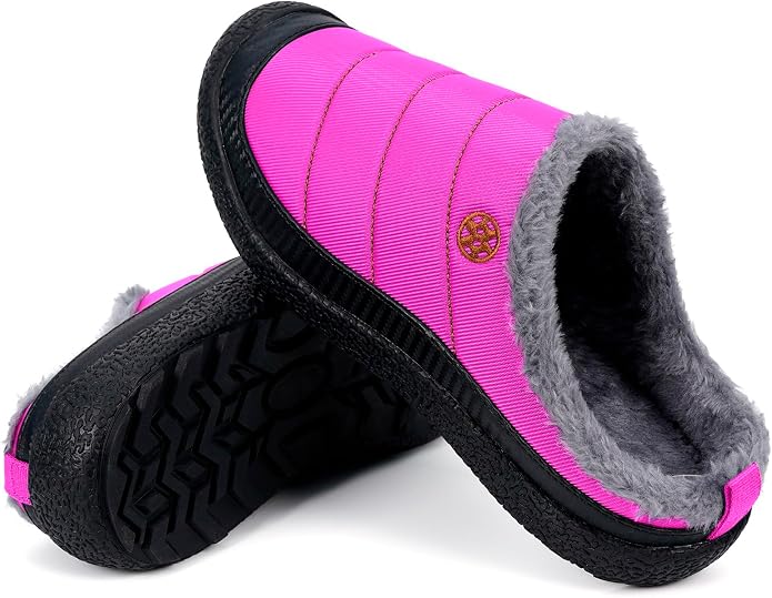Womens Mens House Slippers Slip on Snow Winter Warm Fully Fur Lined Slippers - Image 5