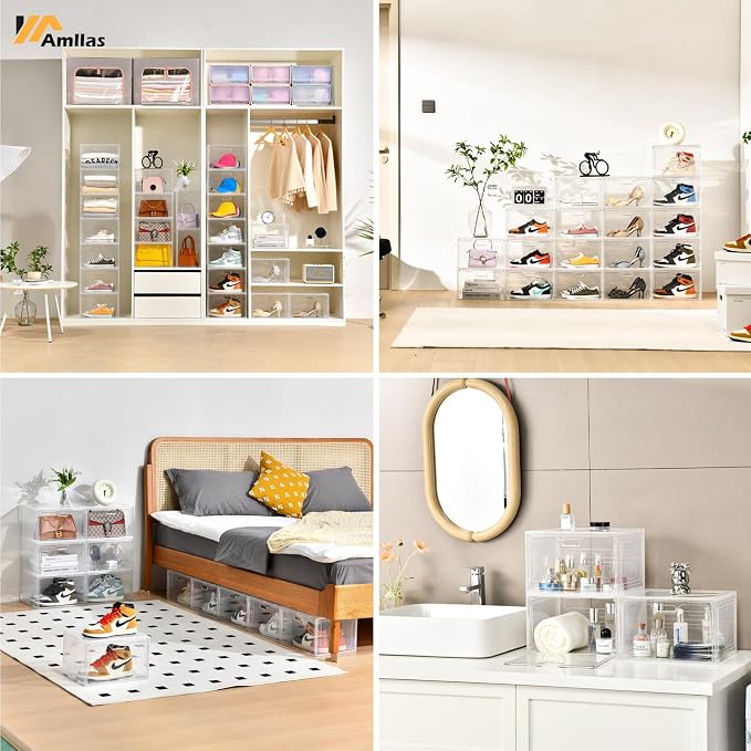 8 Pack Shoe Boxes Clear Plastic Stackable, Large Shoe Storage Organizer - Image 6