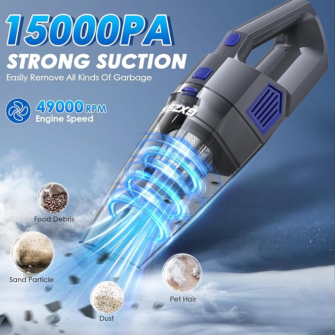Handheld Vacuum Cordless, 15000PA Strong Suction Hand Held Car Vacuum Cleaner - Image 2