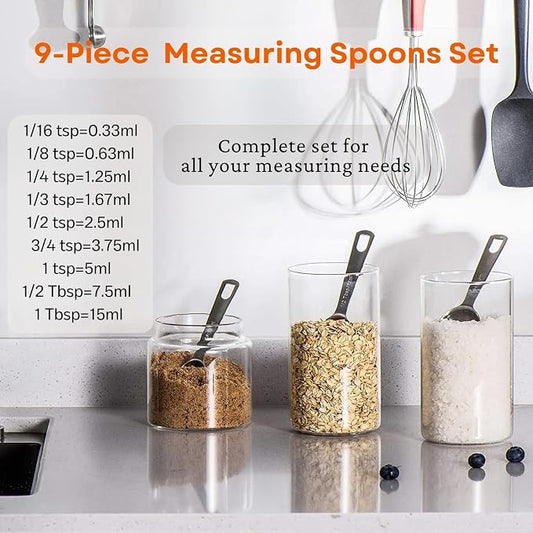 9PCS Measuring Spoons Set Stainless 1 tbsp, 1/2 tbsp, and 1-1/16tsp Steel - Image 2