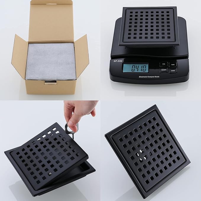 RANDOM Matte Black Square Shower Drain 6 Inch Drain Cover 304 Stainless Steel - Image 6